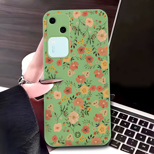Infinix Note 30 Cover - Light Green - D3 - ONation Floral Series - HQ Liquid Silicone Soft Case
