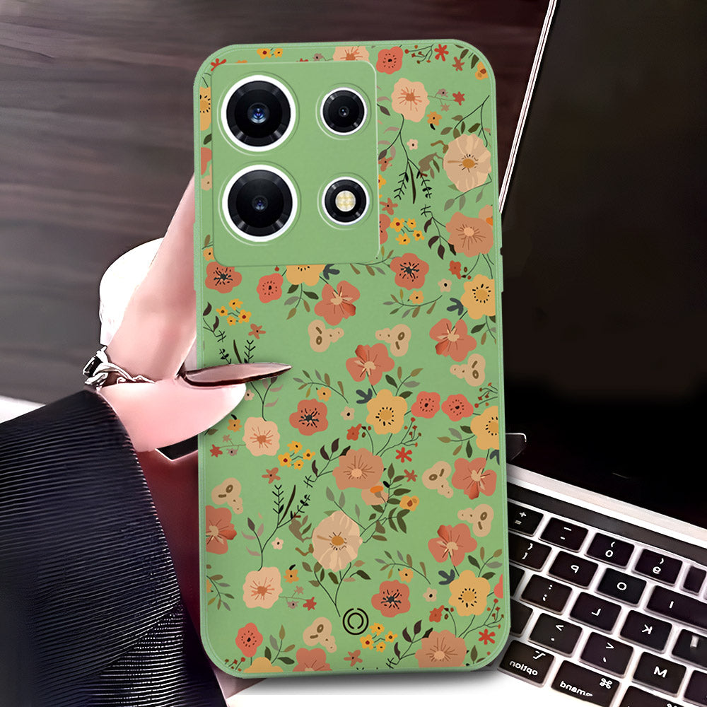 Infinix Note 30 Pro Cover - Light Green - D3 - ONation Floral Series - HQ Liquid Silicone Soft Case