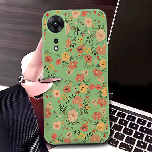 Xiaomi Redmi 13C Cover - Light Green - D3 - ONation Floral Series - HQ Liquid Silicone Soft Case