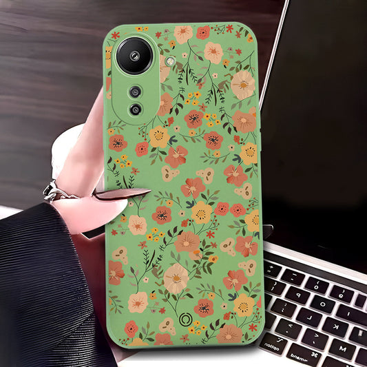 Xiaomi Redmi A3 Cover - Light Green - D3 - ONation Floral Series - HQ Liquid Silicone Soft Case