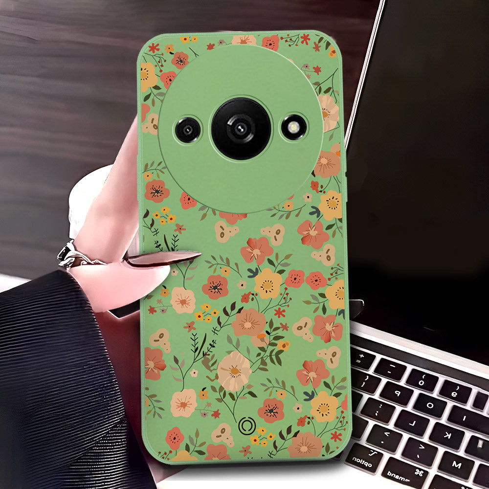 Xiaomi Redmi Note 13  Cover - Light Green - D3 - ONation Floral Series - HQ Liquid Silicone Soft Case