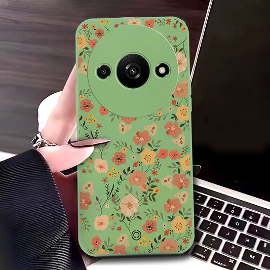 Xiaomi Redmi Note 13  Cover - Light Green - D3 - ONation Floral Series - HQ Liquid Silicone Soft Case