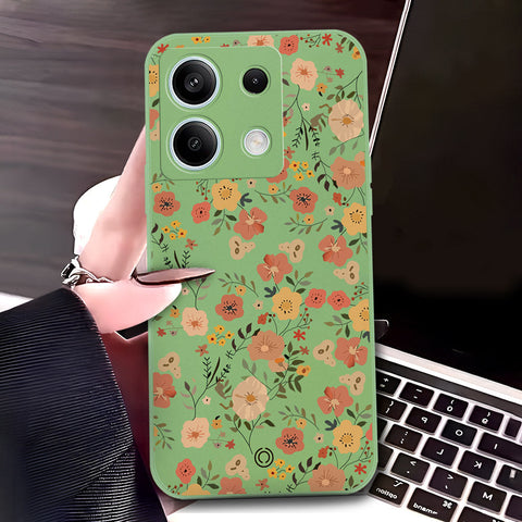 Xiaomi Redmi Note 13 Pro 4G  Cover - Light Green - D3 - ONation Floral Series - HQ Liquid Silicone Soft Case