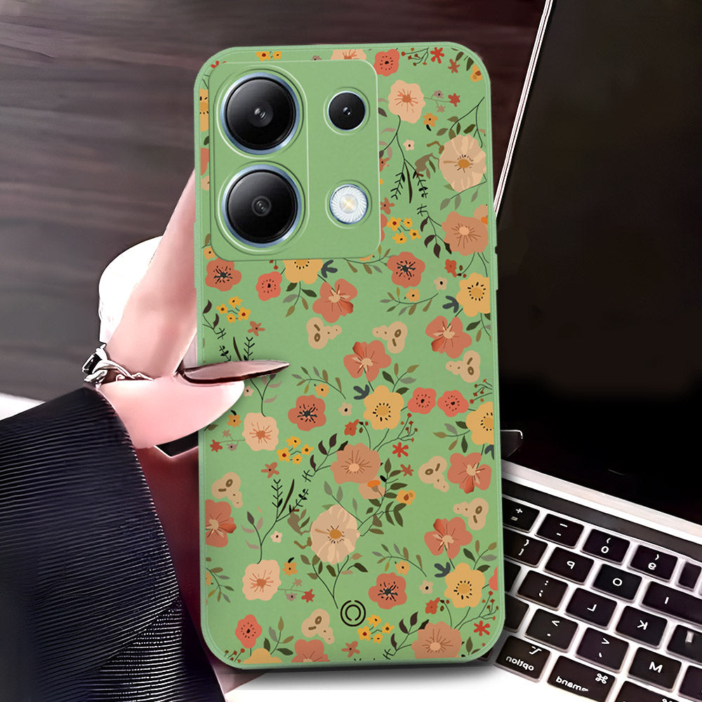 Xiaomi Redmi Note 13 Pro Plus 5G  Cover - Light Green - D3 - ONation Floral Series - HQ Liquid Silicone Soft Case