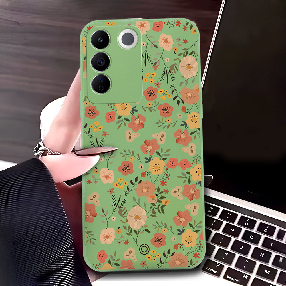 Samsung Galaxy A05s Cover - Light Green - D3 - ONation Floral Series - HQ Liquid Silicone Soft Case