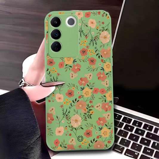 Samsung Galaxy A05s Cover - Light Green - D3 - ONation Floral Series - HQ Liquid Silicone Soft Case