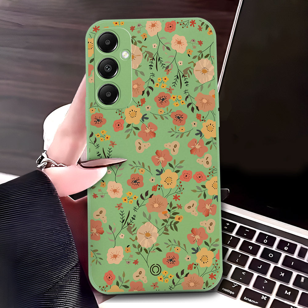 Samsung Galaxy A05 Cover - Light Green - D3 - ONation Floral Series - HQ Liquid Silicone Soft Case