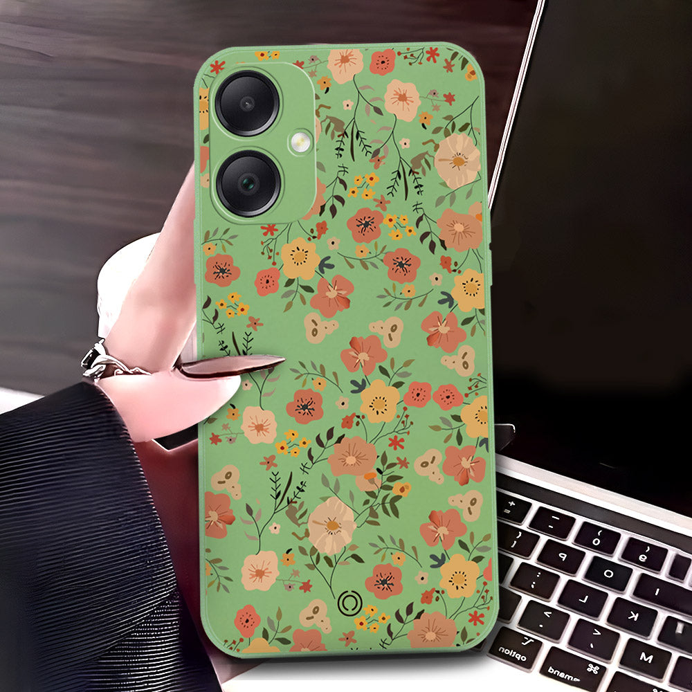 Samsung Galaxy A15 5G Cover - Light Green - D3 - ONation Floral Series - HQ Liquid Silicone Soft Case