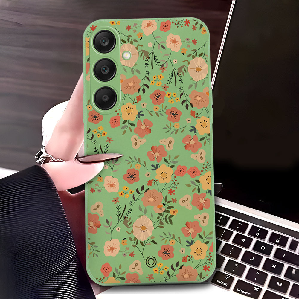 Samsung Galaxy S24 Plus Cover - Light Green - D3 - ONation Floral Series - HQ Liquid Silicone Soft Case