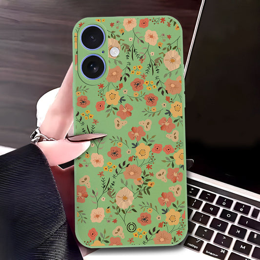 iPhone 17 Cover - Light Green - D3 - ONation Floral Series - HQ Liquid Silicone Soft Case
