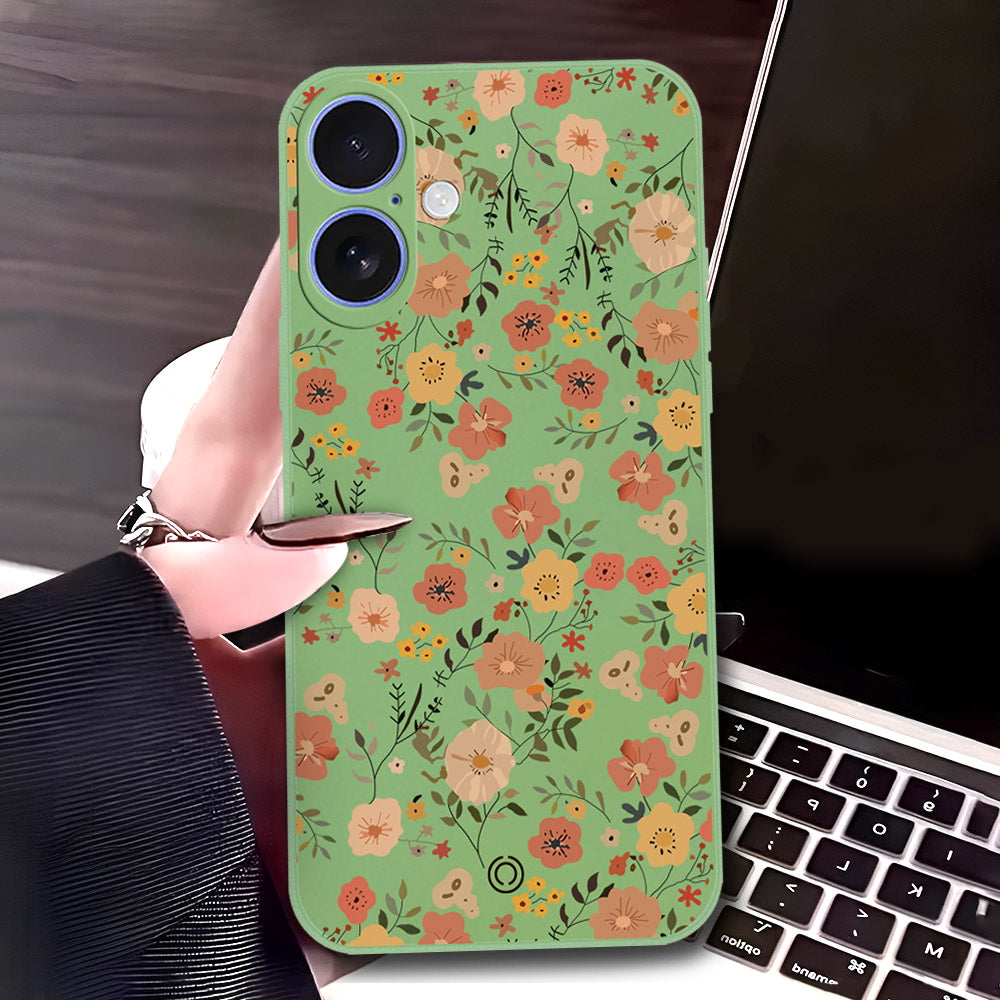 iPhone 16 Cover - Light Green - D3 - ONation Floral Series - HQ Liquid Silicone Soft Case