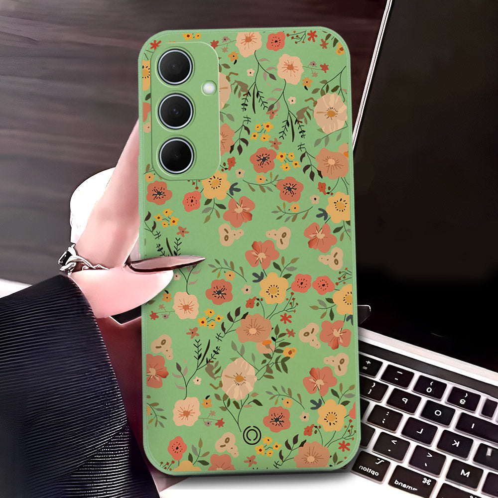Samsung Galaxy A55 Cover - Light Green - D3 - ONation Floral Series - HQ Liquid Silicone Soft Case