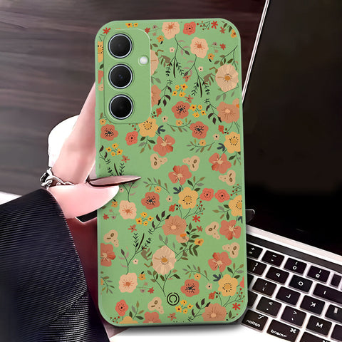 Samsung Galaxy A55 Cover - Light Green - D3 - ONation Floral Series - HQ Liquid Silicone Soft Case