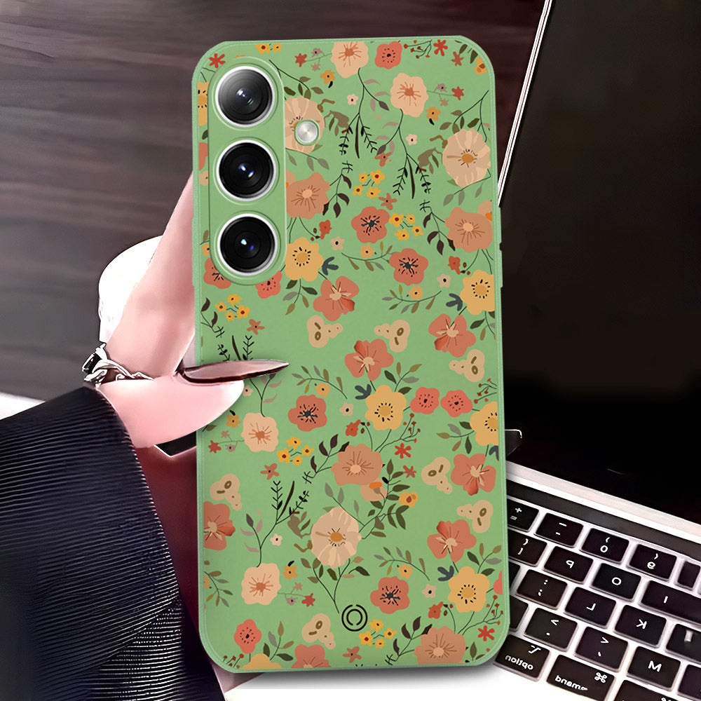 Samsung Galaxy A16 Cover - Light Green - D3 - ONation Floral Series - HQ Liquid Silicone Soft Case