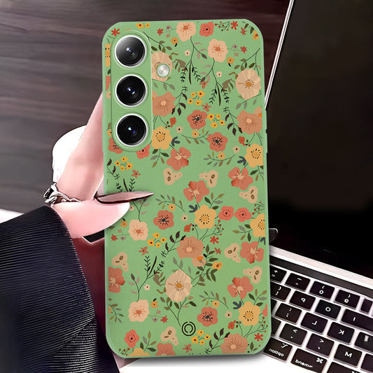 Samsung Galaxy A16 Cover - Light Green - D3 - ONation Floral Series - HQ Liquid Silicone Soft Case