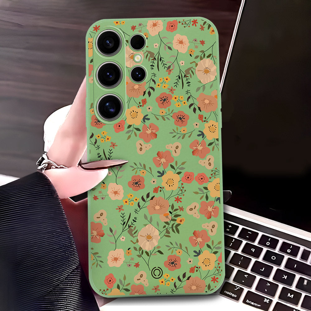 Samsung Galaxy S25 Ultra Cover - Light Green - D3 - ONation Floral Series - HQ Liquid Silicone Soft Case