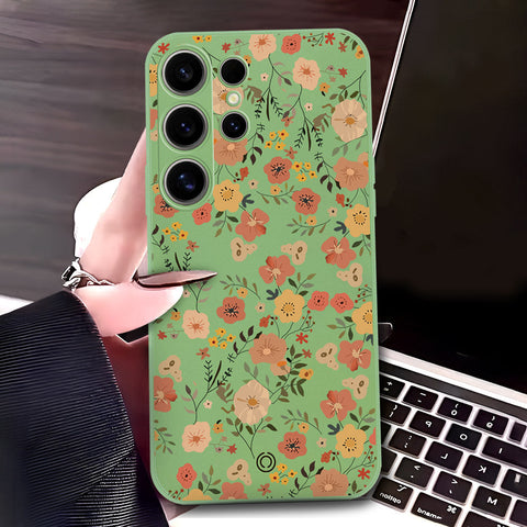 Samsung Galaxy S25 Ultra Cover - Light Green - D3 - ONation Floral Series - HQ Liquid Silicone Soft Case