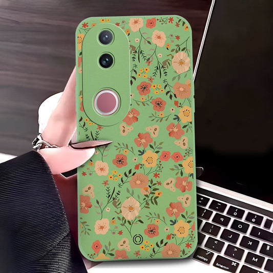 Vivo V50 Cover - Light Green - D3 - ONation Floral Series - HQ Liquid Silicone Soft Case