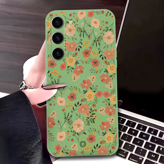 Samsung Galaxy S23 5G Cover - Light Green - D3 - ONation Floral Series - HQ Liquid Silicone Soft Case