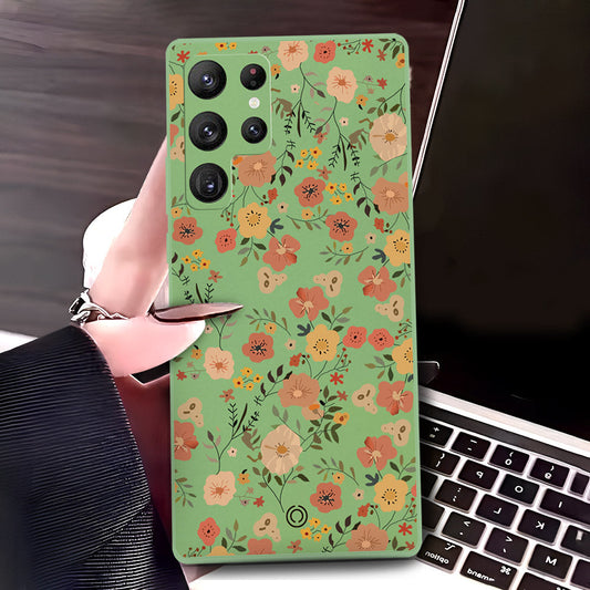 Samsung Galaxy S22 Ultra 5G Cover - Light Green - D3 - ONation Floral Series - HQ Liquid Silicone Soft Case