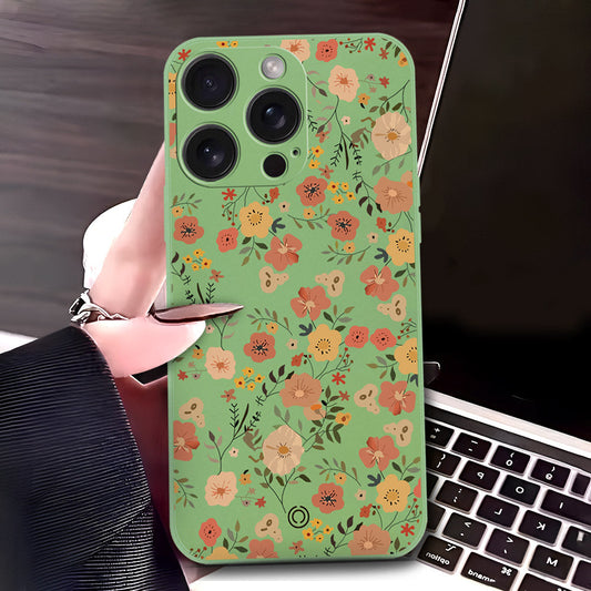 iPhone 15 Pro Cover - Light Green - D3 - ONation Floral Series - HQ Liquid Silicone Soft Case