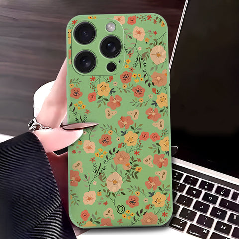 iPhone 15 Pro Cover - Light Green - D3 - ONation Floral Series - HQ Liquid Silicone Soft Case