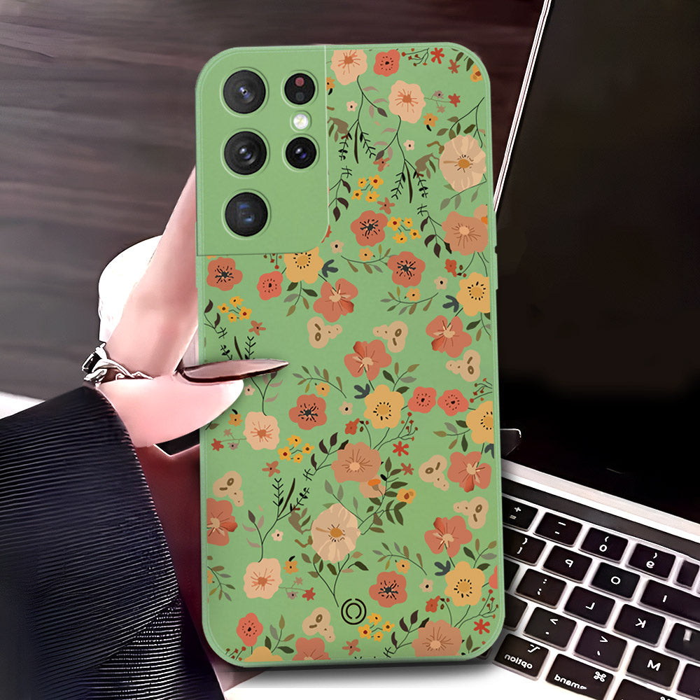 Samsung Galaxy S21 Ultra 5G Cover - Light Green - D3 - ONation Floral Series - HQ Liquid Silicone Soft Case