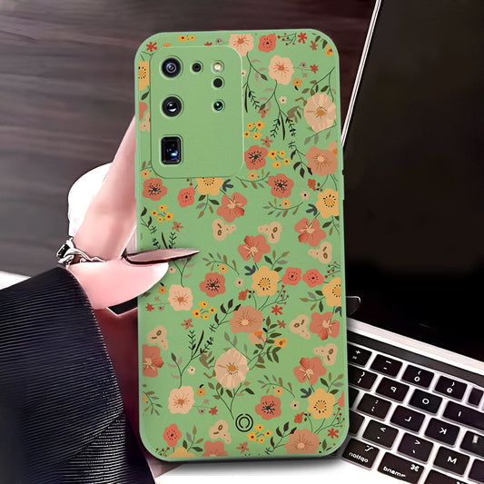 Samsung Galaxy S20 Ultra Cover - Light Green - D3 - ONation Floral Series - HQ Liquid Silicone Soft Case