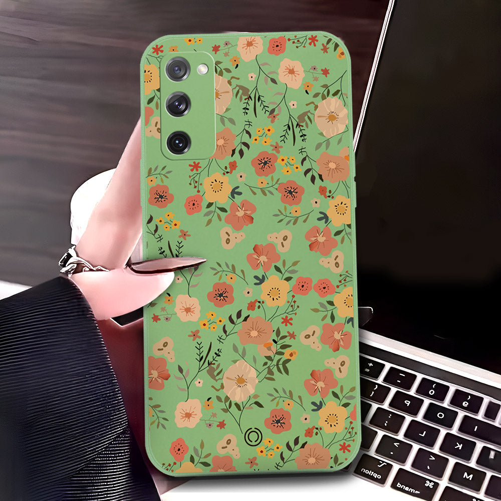 Samsung Galaxy S20 FE Cover - Light Green - D3 - ONation Floral Series - HQ Liquid Silicone Soft Case