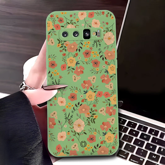 Samsung Galaxy S10 Plus Cover - Light Green - D3 - ONation Floral Series - HQ Liquid Silicone Soft Case