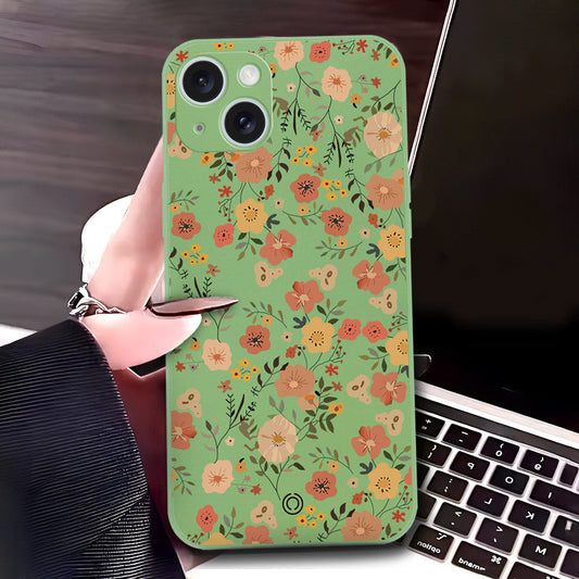 iPhone 15 Plus Cover - Light Green - D3 - ONation Floral Series - HQ Liquid Silicone Soft Case