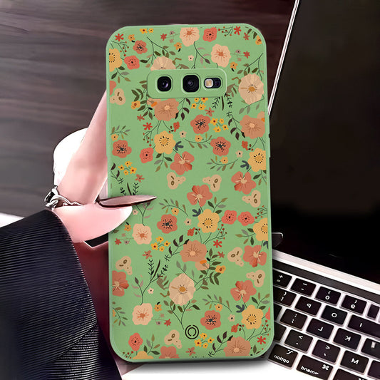 Samsung Galaxy S10e Cover - Light Green - D3 - ONation Floral Series - HQ Liquid Silicone Soft Case