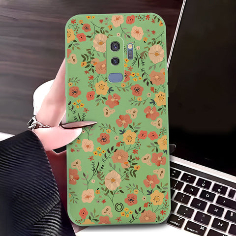 Samsung Galaxy S9 Plus Cover - Light Green - D3 - ONation Floral Series - HQ Liquid Silicone Soft Case