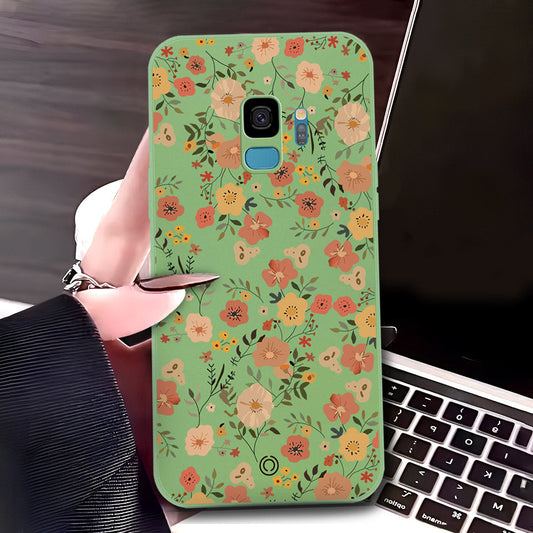 Samsung Galaxy S9 Cover - Light Green - D3 - ONation Floral Series - HQ Liquid Silicone Soft Case