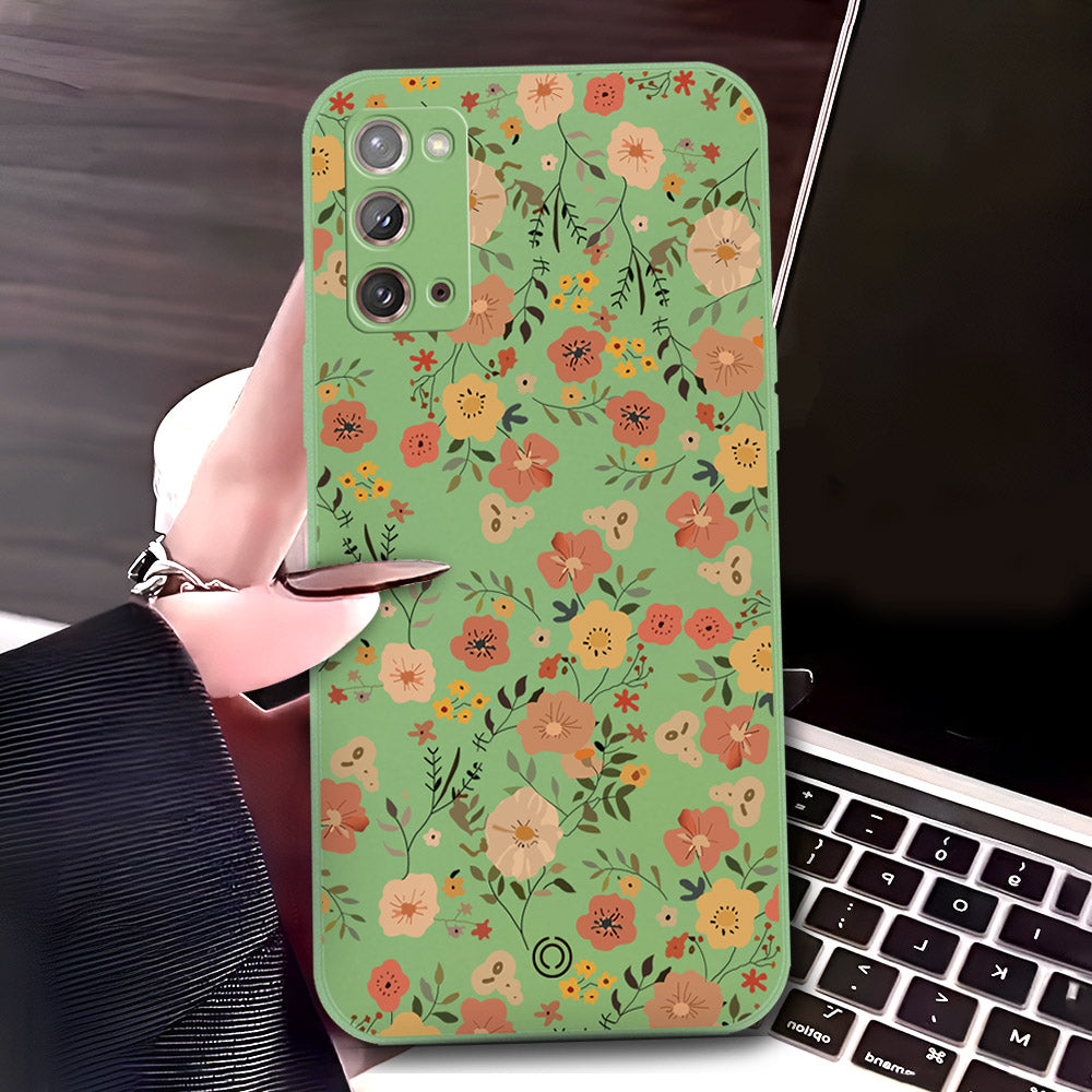 Samsung Galaxy Note 20 Cover - Light Green - D3 - ONation Floral Series - HQ Liquid Silicone Soft Case