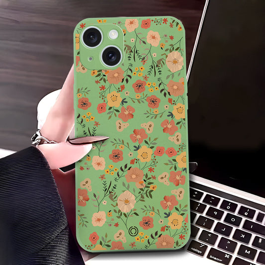 iPhone 15 Cover - Light Green - D3 - ONation Floral Series - HQ Liquid Silicone Soft Case