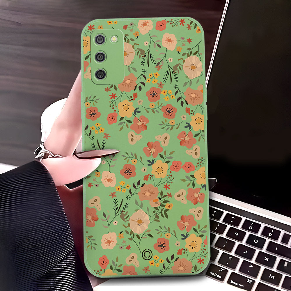 Samsung Galaxy M02s Cover - Light Green - D3 - ONation Floral Series - HQ Liquid Silicone Soft Case