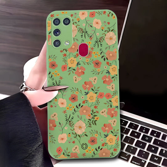 Samsung Galaxy M31 Cover - Light Green - D3 - ONation Floral Series - HQ Liquid Silicone Soft Case