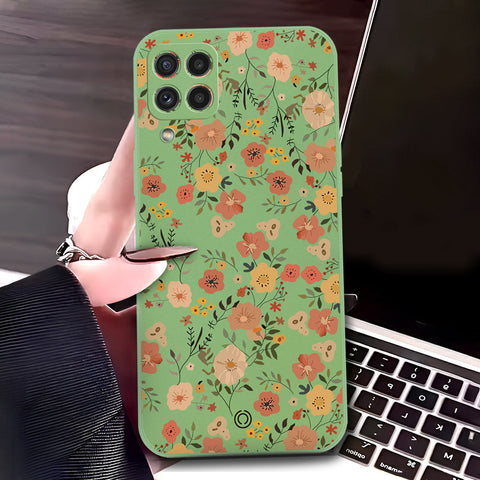 Samsung Galaxy M22 Cover - Light Green - D3 - ONation Floral Series - HQ Liquid Silicone Soft Case