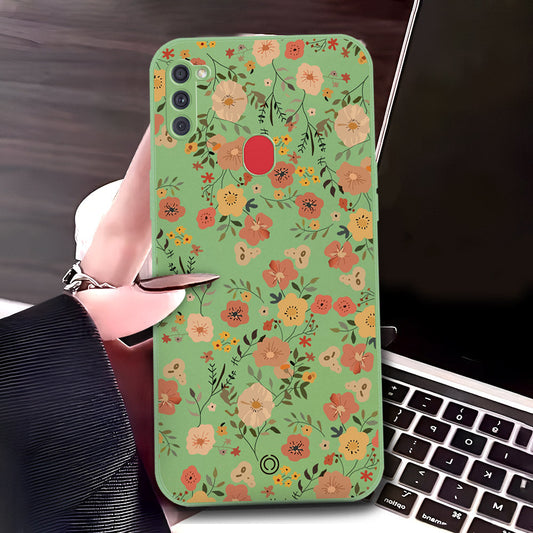 Samsung Galaxy M11 Cover - Light Green - D3 - ONation Floral Series - HQ Liquid Silicone Soft Case