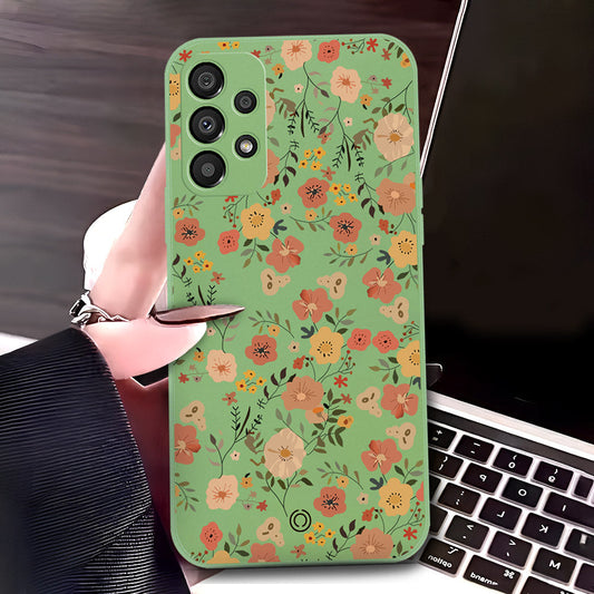 Samsung Galaxy A73 5G Cover - Light Green - D3 - ONation Floral Series - HQ Liquid Silicone Soft Case