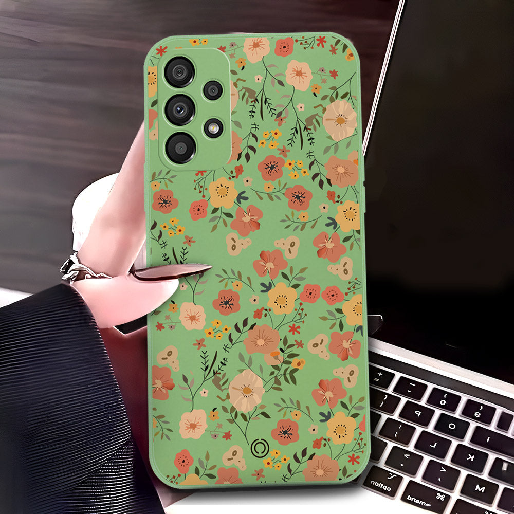 Samsung Galaxy A72 Cover - Light Green - D3 - ONation Floral Series - HQ Liquid Silicone Soft Case