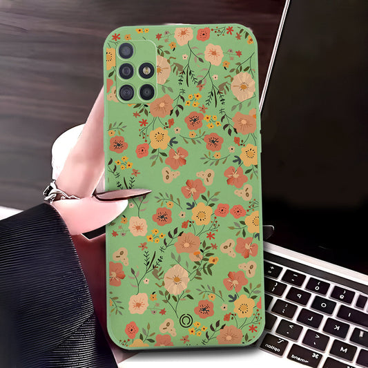 Samsung Galaxy A51 Cover - Light Green - D3 - ONation Floral Series - HQ Liquid Silicone Soft Case
