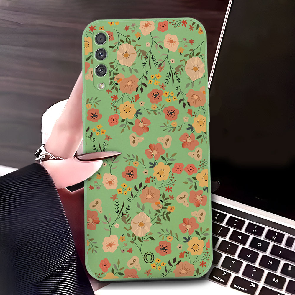 Samsung Galaxy A50s Cover - Light Green - D3 - ONation Floral Series - HQ Liquid Silicone Soft Case