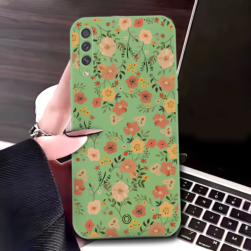 Samsung Galaxy A50 Cover - Light Green - D3 - ONation Floral Series - HQ Liquid Silicone Soft Case