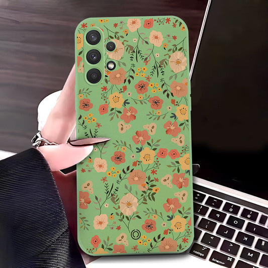 Samsung Galaxy A32 Cover - Light Green - D3 - ONation Floral Series - HQ Liquid Silicone Soft Case