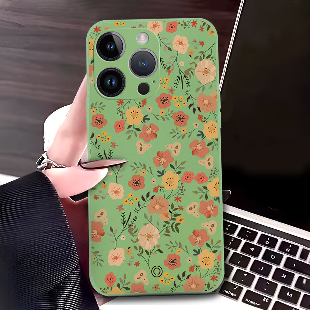 iPhone 14 Pro Cover - Light Green - D3 - ONation Floral Series - HQ Liquid Silicone Soft Case