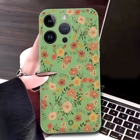 iPhone 14 Pro Cover - Light Green - D3 - ONation Floral Series - HQ Liquid Silicone Soft Case