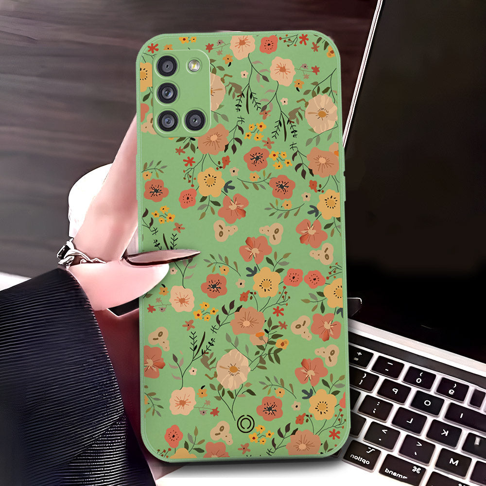 Samsung Galaxy A31 Cover - Light Green - D3 - ONation Floral Series - HQ Liquid Silicone Soft Case