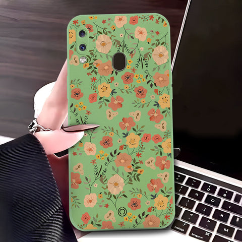 Samsung Galaxy A20 Cover - Light Green - D3 - ONation Floral Series - HQ Liquid Silicone Soft Case